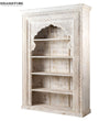 White Rustic Solid wood HandCarved Bookshelf with Storage