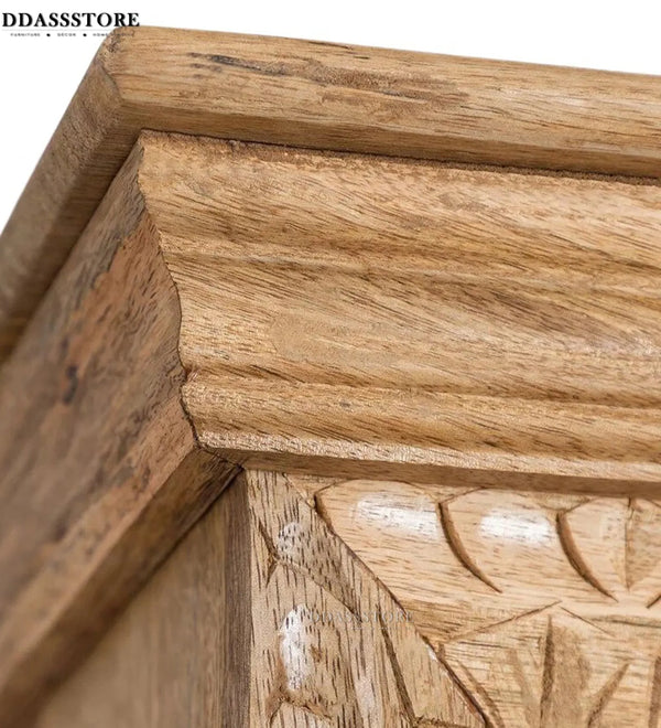 Natural Rustic Solid wood HandCarved Bookshelf with Storage - D'DASS Store