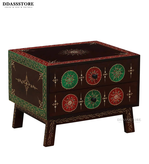 Multicolor Handpainted Solid wood HandCarved Bedside Table for Bed - D'DASS Store