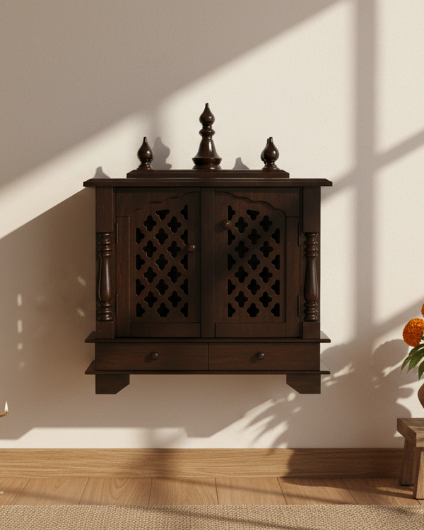 Wall Hanging Puja Temple Made With Solid Sheesham and MDF Wooden For Home | DDASSWT1822 PolishD - D'DASS Store