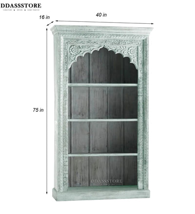 Green Rustic Solid wood HandCarved Bookshelf with Storage - D'DASS Store