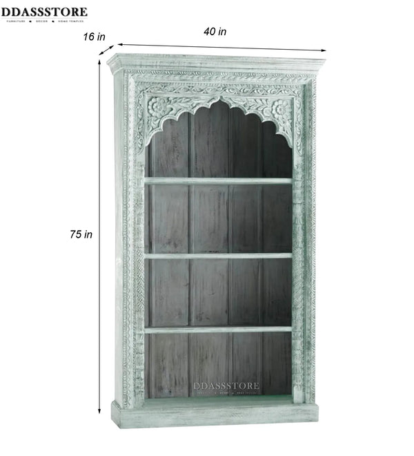 Green Rustic Solid wood HandCarved Bookshelf with Storage - D'DASS Store