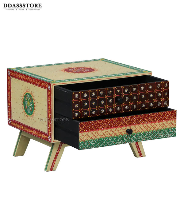 Multicolor Handpainted Solid wood HandCarved Bedside Table for Bed - D'DASS Store