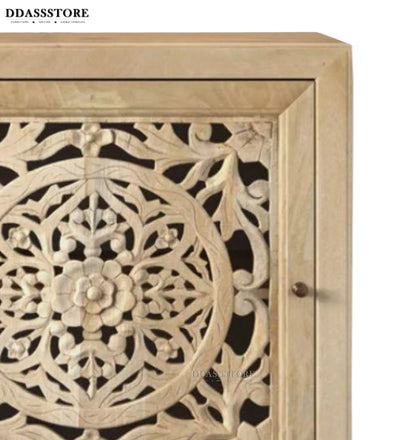Distressed Green Solid wood HandCarved Bedside Table for Bed - D'DASS Store