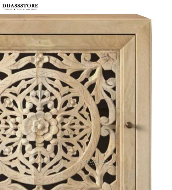 Distressed Green Solid wood HandCarved Bedside Table for Bed - D'DASS Store