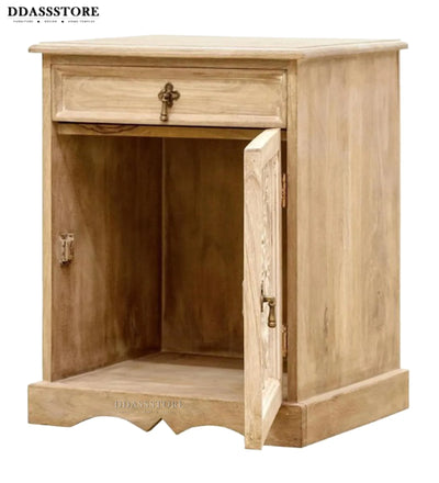 Rustic Natural Solid wood HandCarved Bedside Table for Bed - D'DASS Store
