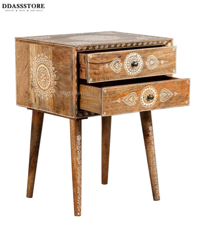 Distressed Green Solid wood Bedside Table - D'DASS Store
