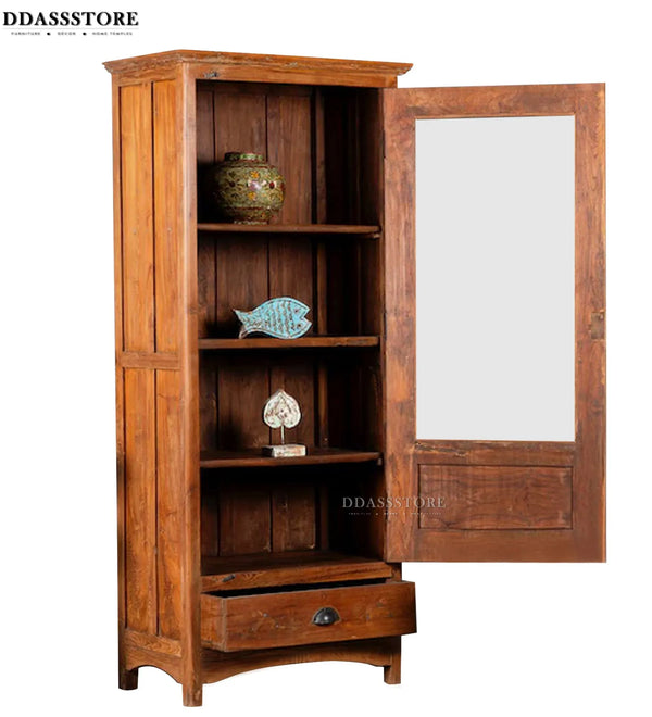 Honey Rustic Solid wood HandCarved Bookshelf with Storage - D'DASS Store