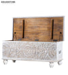 Rustic White Solid wood HandCarved Decorative Wooden Trunk & Storage Box