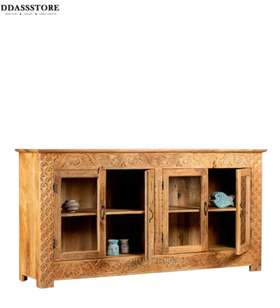 Natural Rustic Solid wood HandCarved Crockery unit for Kitchen - D'DASS Store