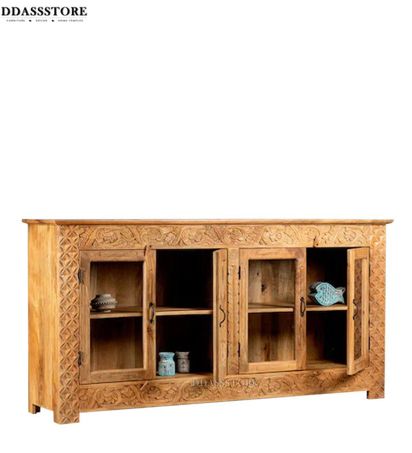 Natural Rustic Solid wood HandCarved Crockery unit for Kitchen - D'DASS Store