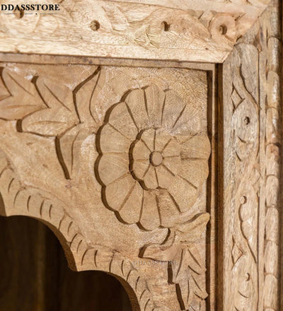 Natural Rustic Solid wood HandCarved Bookshelf with Storage - D'DASS Store