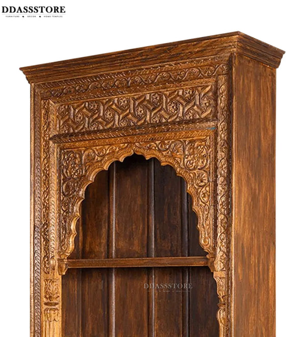 Walnut Rustic Solid wood HandCarved Bookshelf with Storage - D'DASS Store