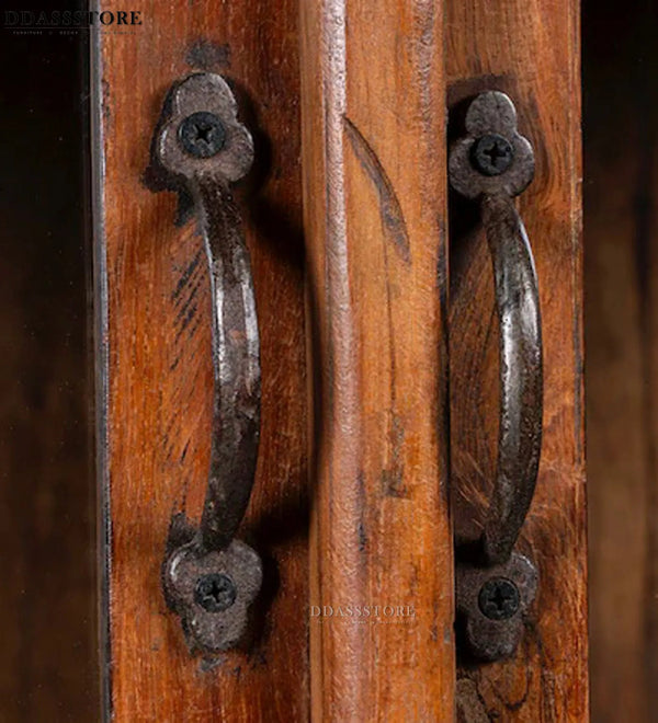 Dark Rustic Solid wood HandCarved Bookshelf with Storage - D'DASS Store