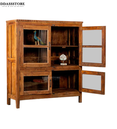 Honey Rustic Solid wood HandCarved Crockery unit for Kitchen - D'DASS Store