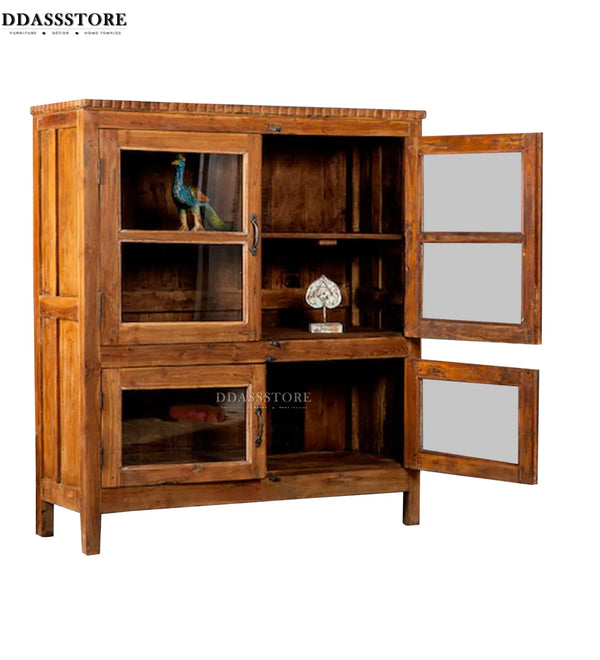 Honey Rustic Solid wood HandCarved Crockery unit for Kitchen - D'DASS Store