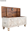 Rustic White Solid wood HandCarved Decorative Wooden Trunk & Storage Box