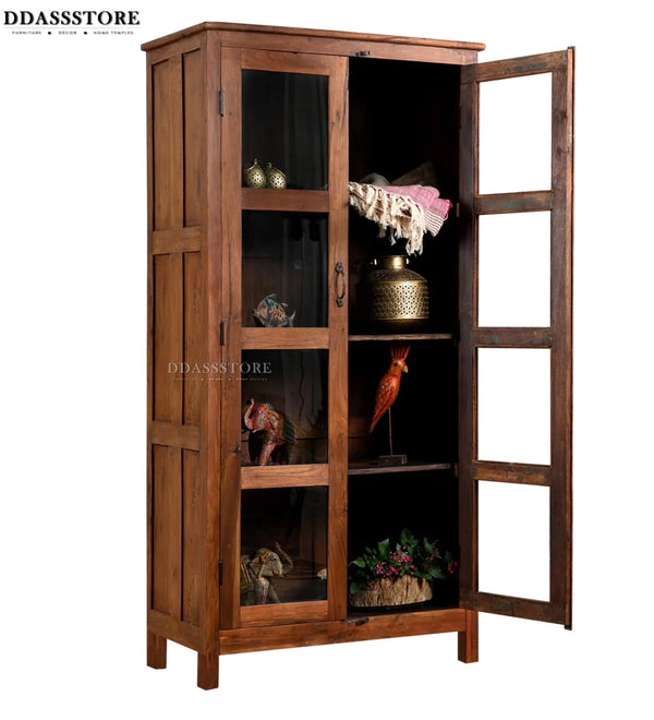Natural Rustic Solid wood HandCarved Bookshelf with Storage - D'DASS Store