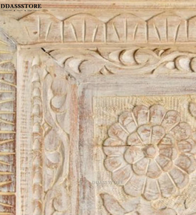 White Rustic Solid wood HandCarved Bookshelf with Storage - D'DASS Store