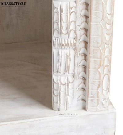 White Rustic Solid wood HandCarved Bookshelf with Storage - D'DASS Store