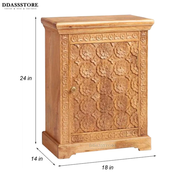 Rustic Natural Solid wood HandCarved Bedside Table for Bed - D'DASS Store