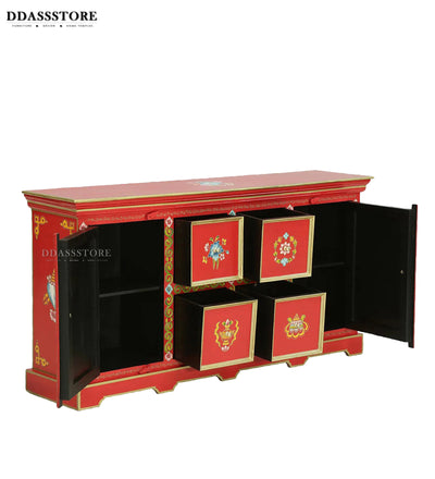 Red Wooden HandPainted Side & Console Table - D'DASS Store