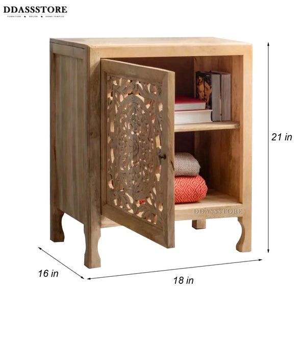 Distressed Green Solid wood HandCarved Bedside Table for Bed - D'DASS Store