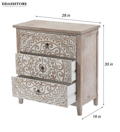 Distressed Solid wood HandCarved Bedside Table for Bed - D'DASS Store