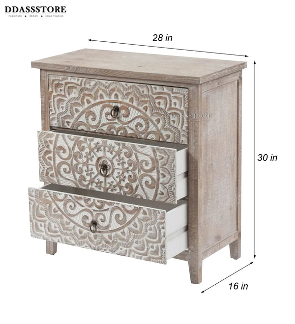 Distressed Solid wood HandCarved Bedside Table for Bed - D'DASS Store