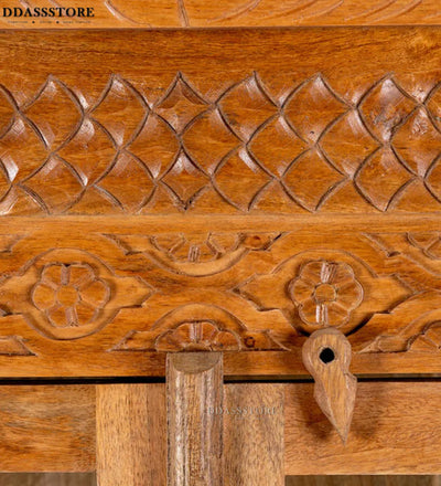 Natural Rustic Solid wood HandCarved Bookshelf with Storage - D'DASS Store