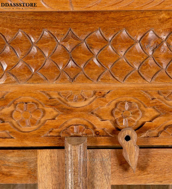 Natural Rustic Solid wood HandCarved Bookshelf with Storage - D'DASS Store