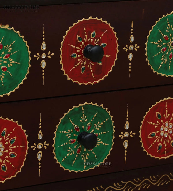 Multicolor Handpainted Solid wood HandCarved Bedside Table for Bed - D'DASS Store