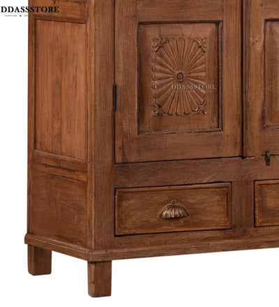 Walnut Rustic Solid wood HandCarved Bookshelf with Storage - D'DASS Store