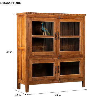 Honey Rustic Solid wood HandCarved Crockery unit for Kitchen - D'DASS Store