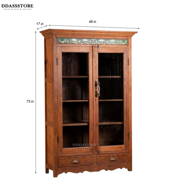 Natural Rustic Solid wood HandCarved Bookshelf with Storage - D'DASS Store