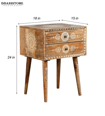 Distressed Green Solid wood Bedside Table - D'DASS Store
