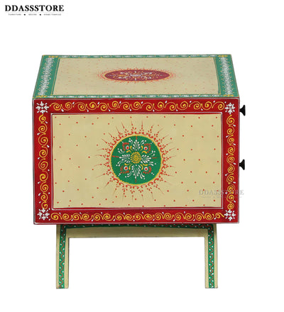 Multicolor Handpainted Solid wood HandCarved Bedside Table for Bed