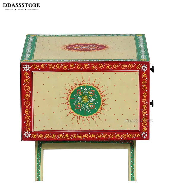 Multicolor Handpainted Solid wood HandCarved Bedside Table for Bed - D'DASS Store