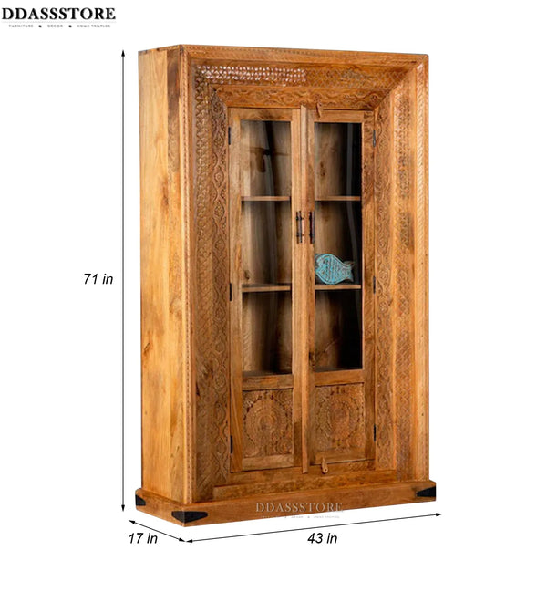 Natural Rustic Solid wood HandCarved Crockery unit for Kitchen - D'DASS Store