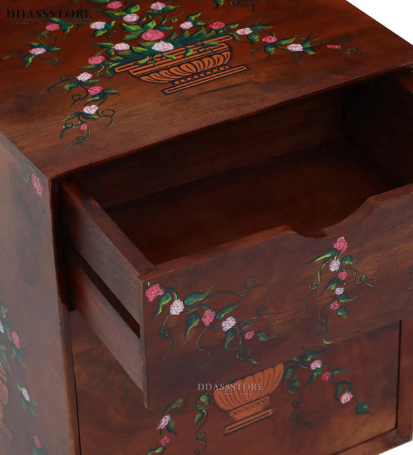 Multicolor Handpainted Solid wood HandCarved Bedside Table for Bed - D'DASS Store