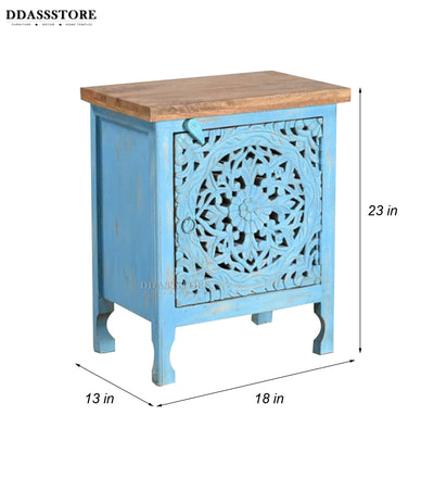 Rustic Bluecity Solid wood HandCarved Bedside Table for Bed