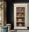 White Rustic Solid wood HandCarved Bookshelf with Storage