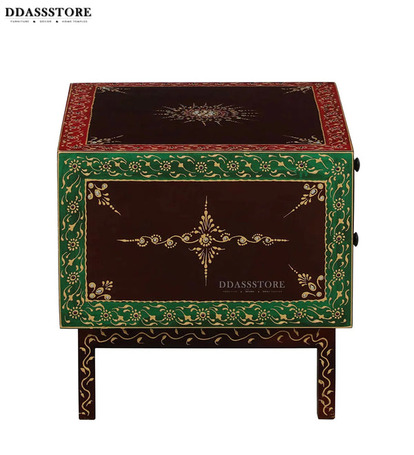 Multicolor Handpainted Solid wood HandCarved Bedside Table for Bed - D'DASS Store