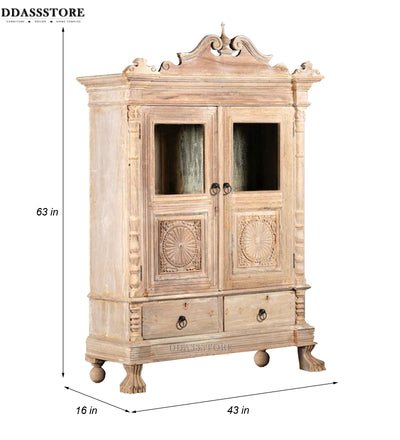 white Rustic Solid wood HandCarved Bookshelf with Storage - D'DASS Store