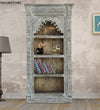 Grey Rustic Solid wood HandCarved Bookshelf with Storage