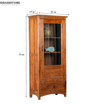 Natural Rustic Solid wood HandCarved Crockery unit for Kitchen - D'DASS Store