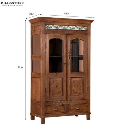 Walnut Rustic Solid wood HandCarved Bookshelf with Storage - D'DASS Store
