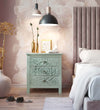 Distressed Green Solid wood HandCarved Bedside Table for Bed