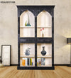 Black Rustic Solid wood HandCarved Bookshelf with Storage