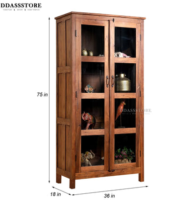 Natural Rustic Solid wood HandCarved Bookshelf with Storage - D'DASS Store